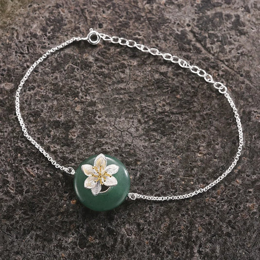 Lotus Stone Silver Bracelet