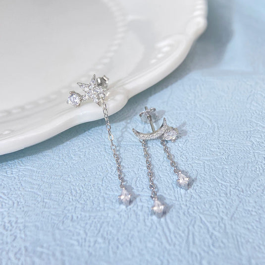 Silver Star Moon Earrings
