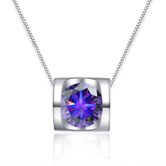 Square Moissanite Necklace GRA683858701 purple stone with white background - Tan Tan Gallery