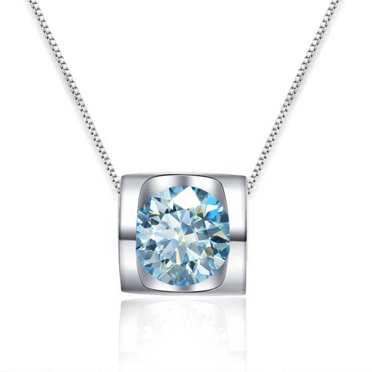 Square Moissanite Necklace GRA683858701 light blue stone with white background - Tan Tan Gallery