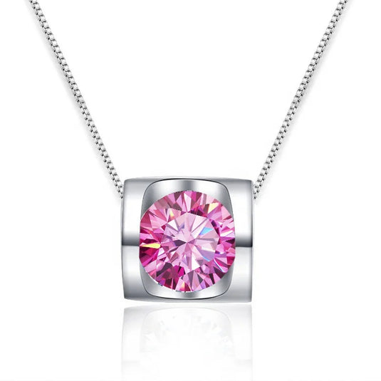 Square Moissanite Necklace GRA683858701 pink stone with white background - Tan Tan Gallery