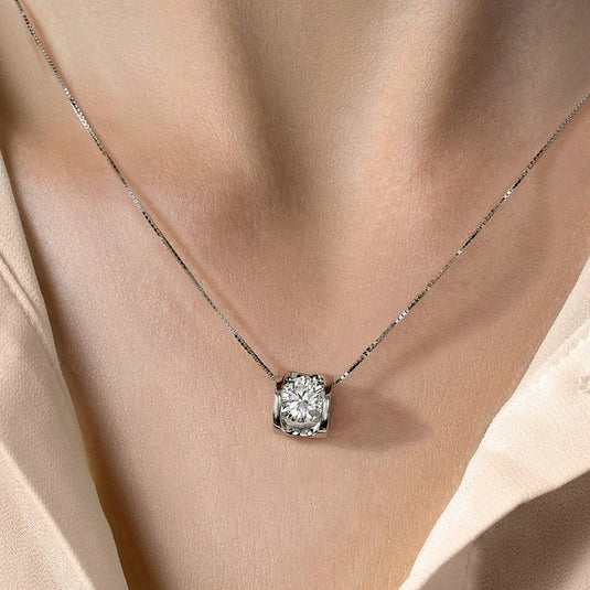 Square Moissanite Necklace GRA683858701 on someone's neck- Tan Tan Gallery