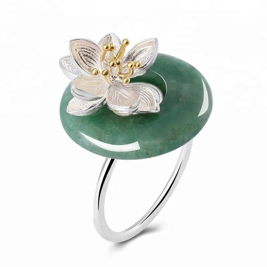 Jade Blooming Lotus Ring