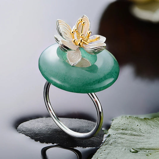 Jade Blooming Lotus Ring