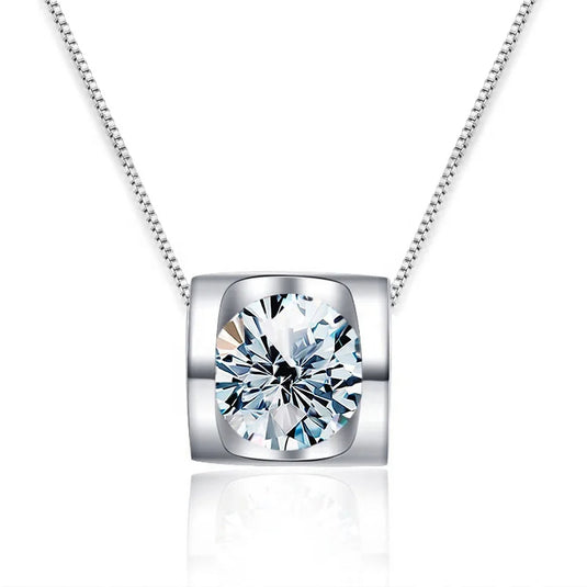 Square Moissanite Necklace GRA683858701 clear gem with white background - Tan Tan Gallery